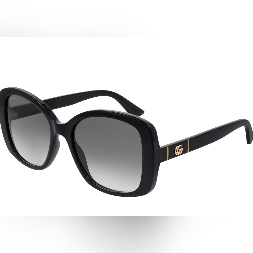 New Gucci Black Square Sunglasses With Gold Gg Accent